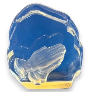 Praying Hands Paperweight Crown Glass Etched 3 inches X 3 Inches